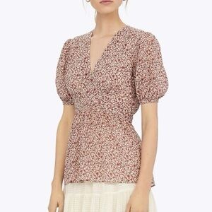 Tory Burch 4 Floral Printed Red Silk Blend Blouse